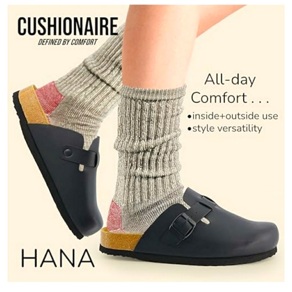 CUSHIONAIRE Hana Black Sandals Clog Cork Heel Sz 8 Vintage Inspired Y2K Cottage